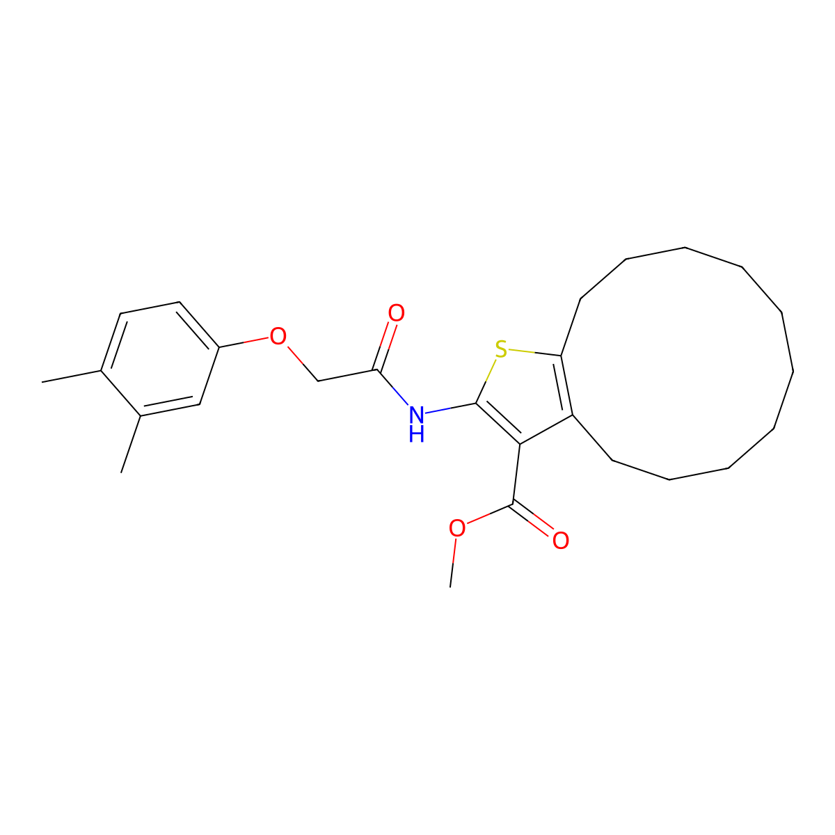 Methyl 2-{[(3,4-dimethylphenoxy)acetyl]amino}-4,5,6,7,8,9,10,11,12,13-decahydrocyclododeca[b]thiophene-3-carboxylate molecular structure, CAS 438197-96-7