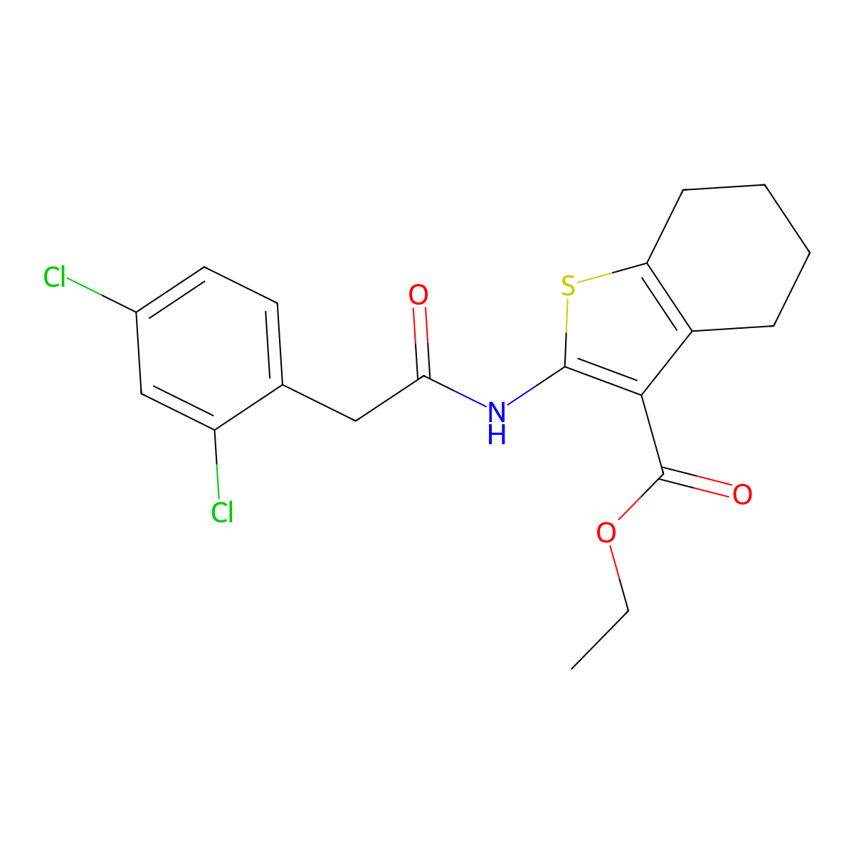 Ethyl 2-{[(2,4-dichlorophenyl)acetyl]amino}-4,5,6,7-tetrahydro-1-benzothiophene-3-carboxylate molecular structure, CAS 438198-02-8