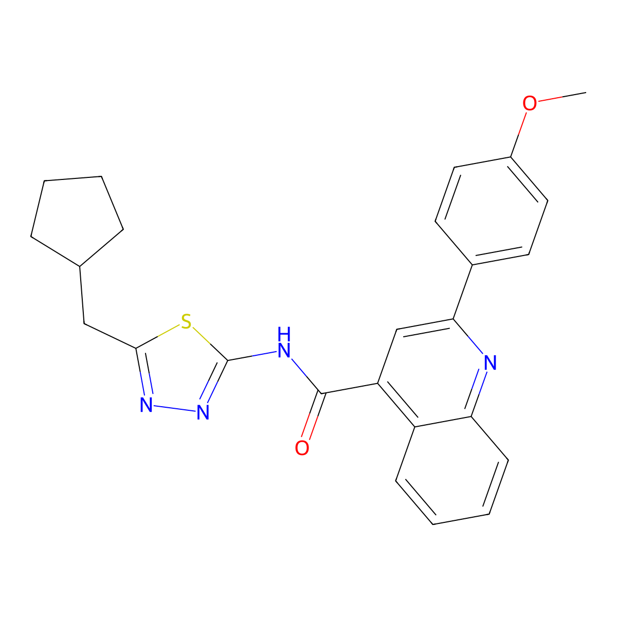 N-[5-(cyclopentylmethyl)-1,3,4-thiadiazol-2-yl]-2-(4-methoxyphenyl)quinoline-4-carboxamide molecular structure, CAS 438198-11-9