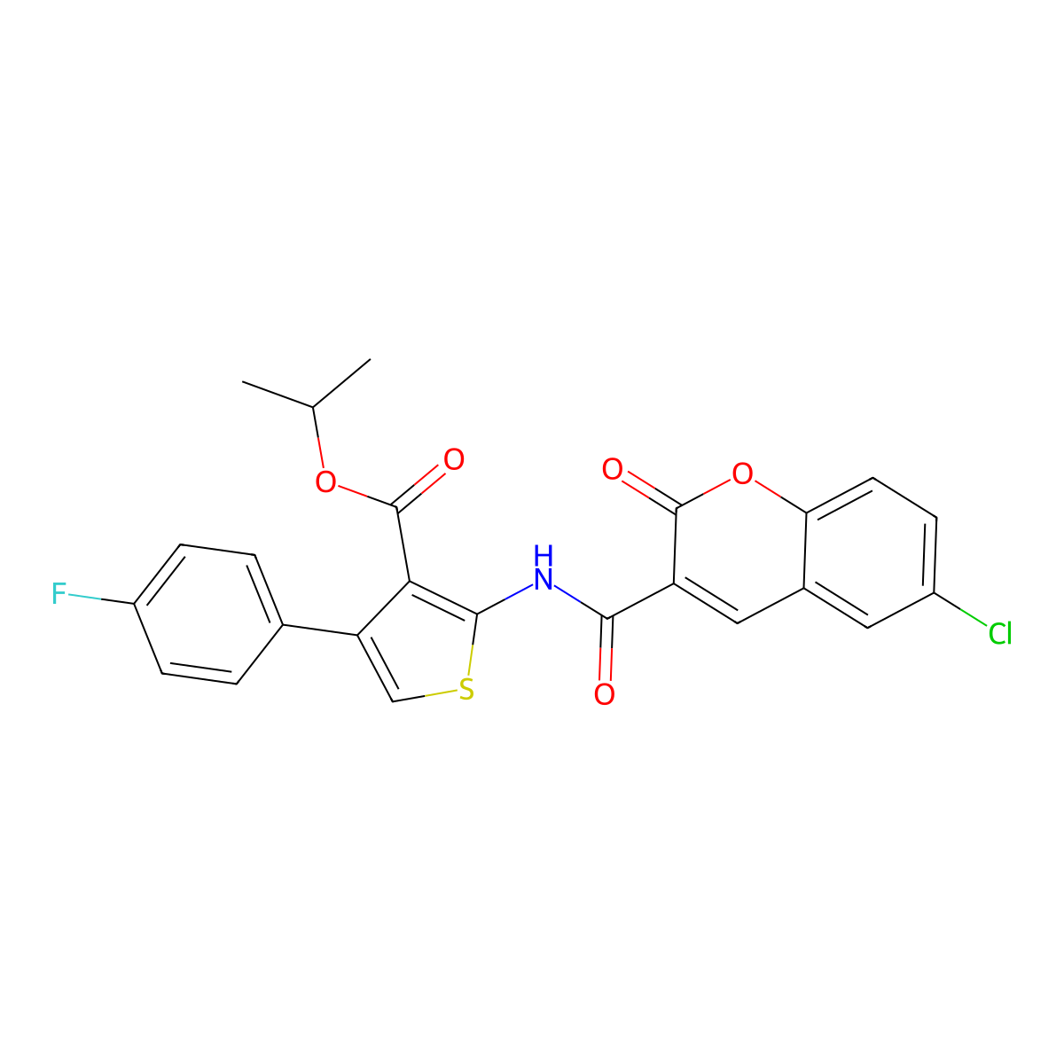 Propan-2-yl 2-[(6-chloro-2-oxochromene-3-carbonyl)amino]-4-(4-fluorophenyl)thiophene-3-carboxylate molecular structure, CAS 438198-15-3
