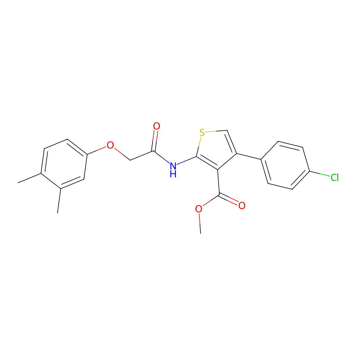 Methyl 4-(4-chlorophenyl)-2-{[(3,4-dimethylphenoxy)acetyl]amino}-3-thiophenecarboxylate molecular structure, CAS 438198-17-5