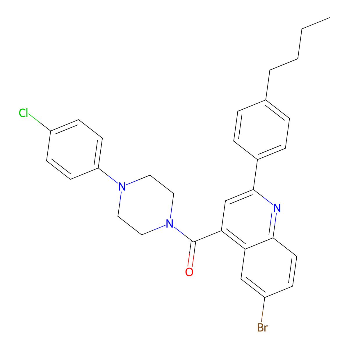 [6-Bromo-2-(4-butylphenyl)quinolin-4-yl]-[4-(4-chlorophenyl)piperazin-1-yl]methanone molecular structure, CAS 438198-39-1