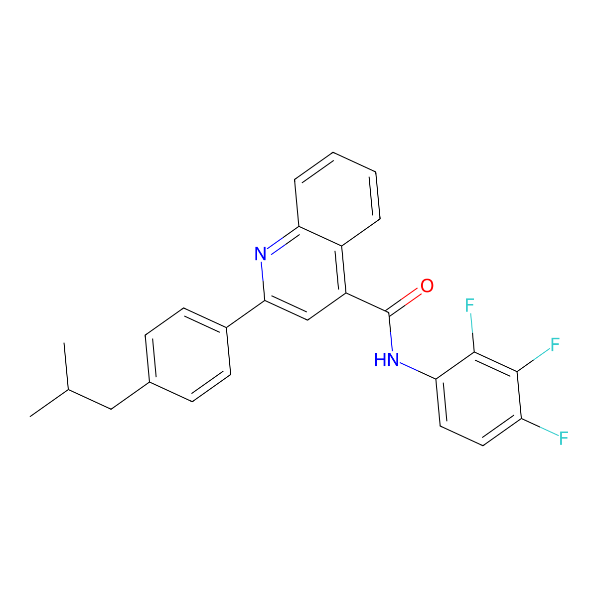 2-[4-(2-methylpropyl)phenyl]-N-(2,3,4-trifluorophenyl)quinoline-4-carboxamide molecular structure, CAS 438198-40-4