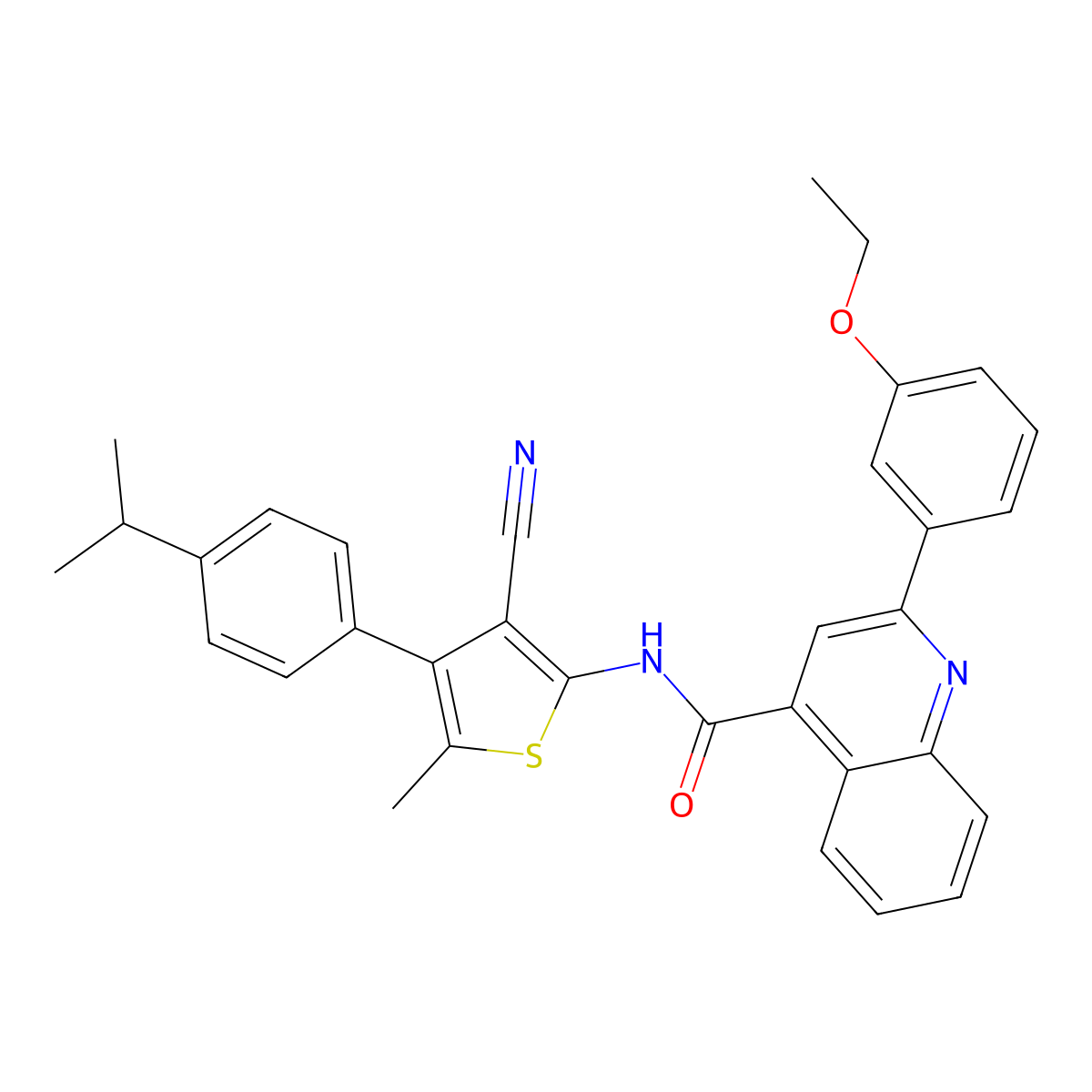N-[3-cyano-5-methyl-4-(4-propan-2-ylphenyl)thiophen-2-yl]-2-(3-ethoxyphenyl)quinoline-4-carboxamide molecular structure, CAS 438198-44-8