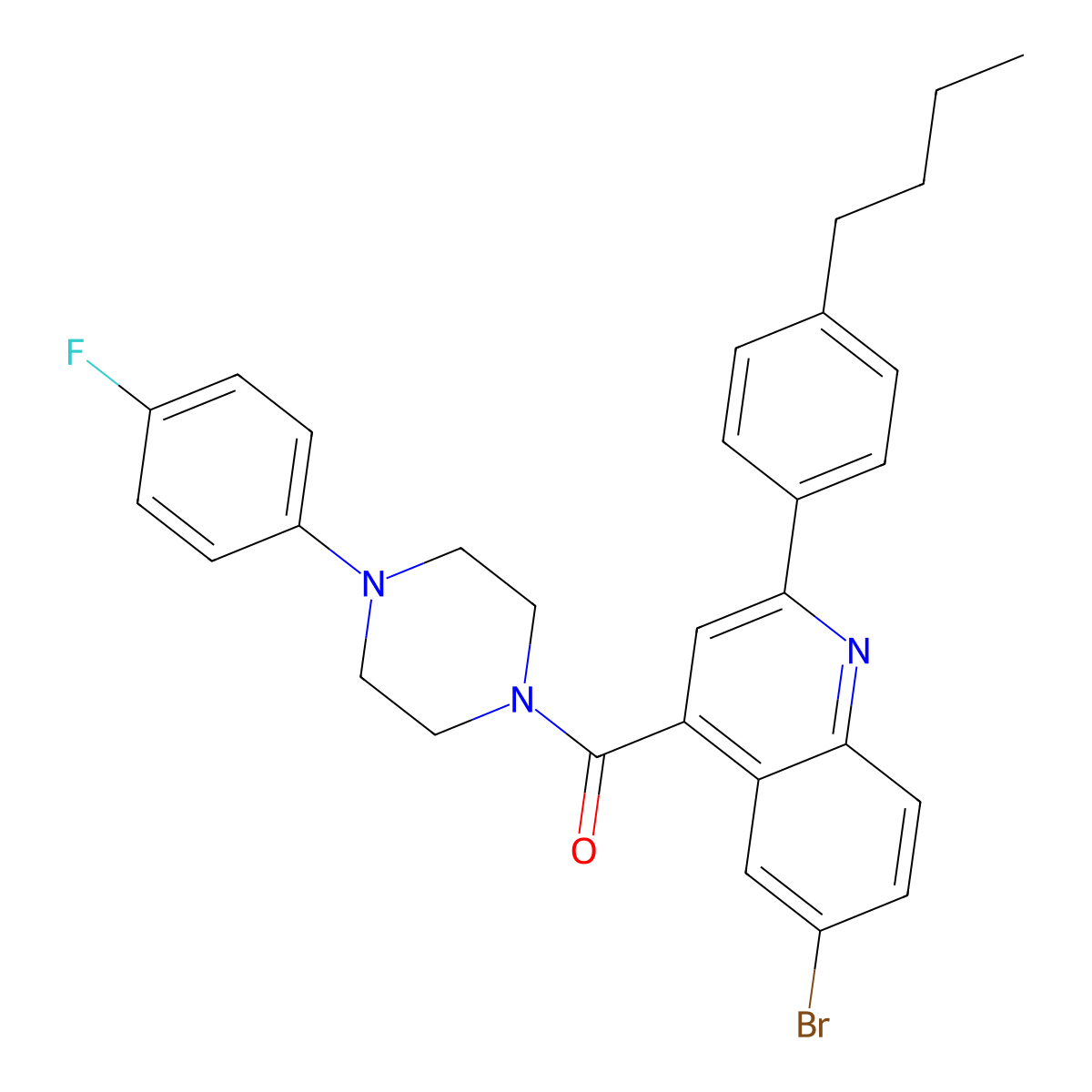 [6-Bromo-2-(4-butylphenyl)quinolin-4-yl]-[4-(4-fluorophenyl)piperazin-1-yl]methanone molecular structure, CAS 438198-47-1