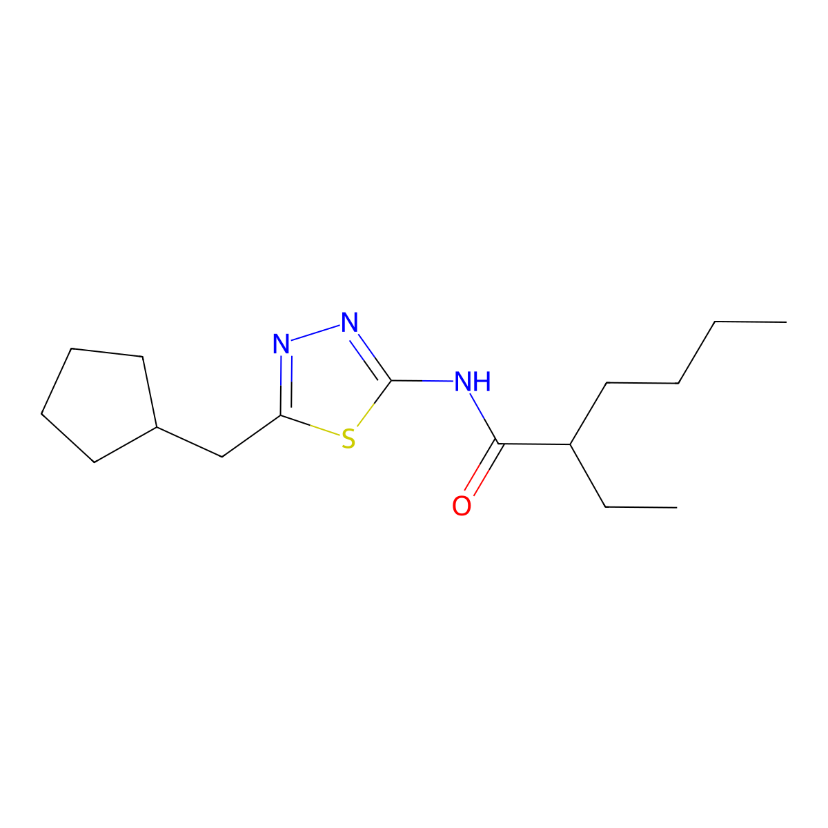 N-[5-(cyclopentylmethyl)-1,3,4-thiadiazol-2-yl]-2-ethylhexanamide molecular structure, CAS 438198-50-6
