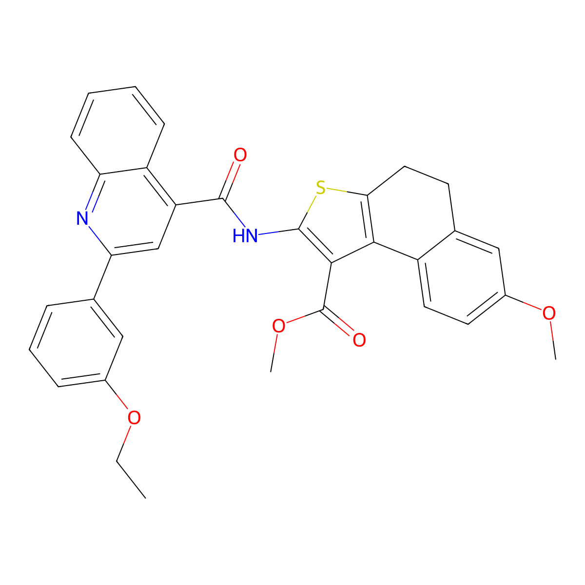 Methyl 2-[[2-(3-ethoxyphenyl)quinoline-4-carbonyl]amino]-7-methoxy-4,5-dihydrobenzo[e][1]benzothiole-1-carboxylate molecular structure, CAS 438198-53-9