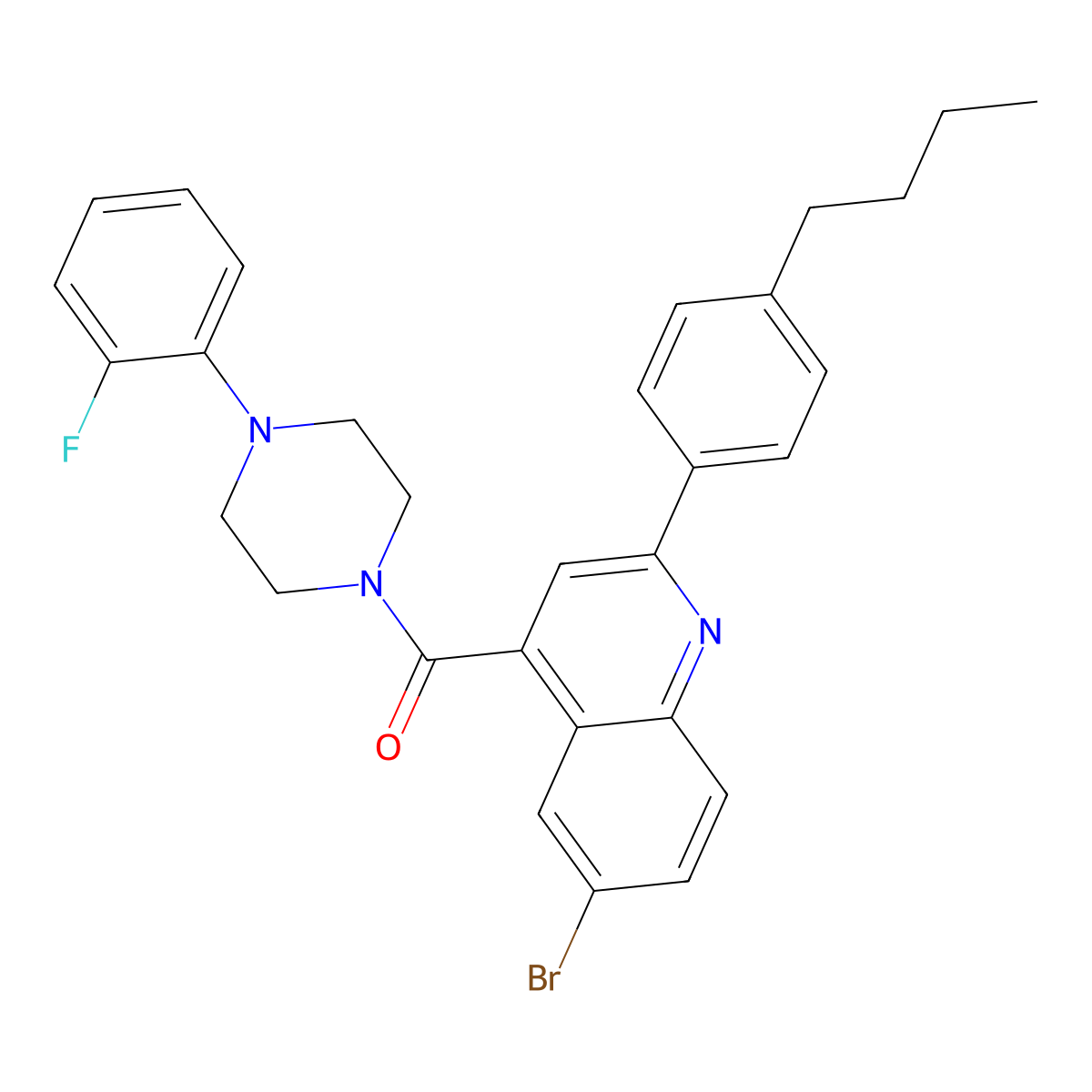 [6-Bromo-2-(4-butylphenyl)quinolin-4-yl]-[4-(2-fluorophenyl)piperazin-1-yl]methanone molecular structure, CAS 438198-60-8