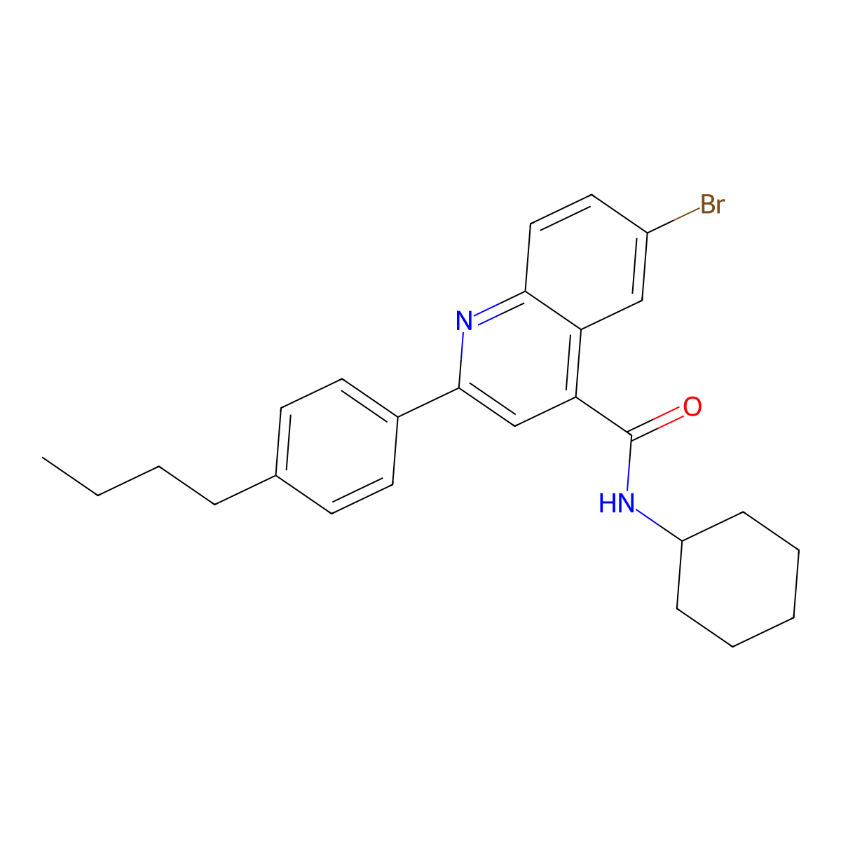 6-bromo-2-(4-butylphenyl)-N-cyclohexylquinoline-4-carboxamide molecular structure, CAS 438198-64-2