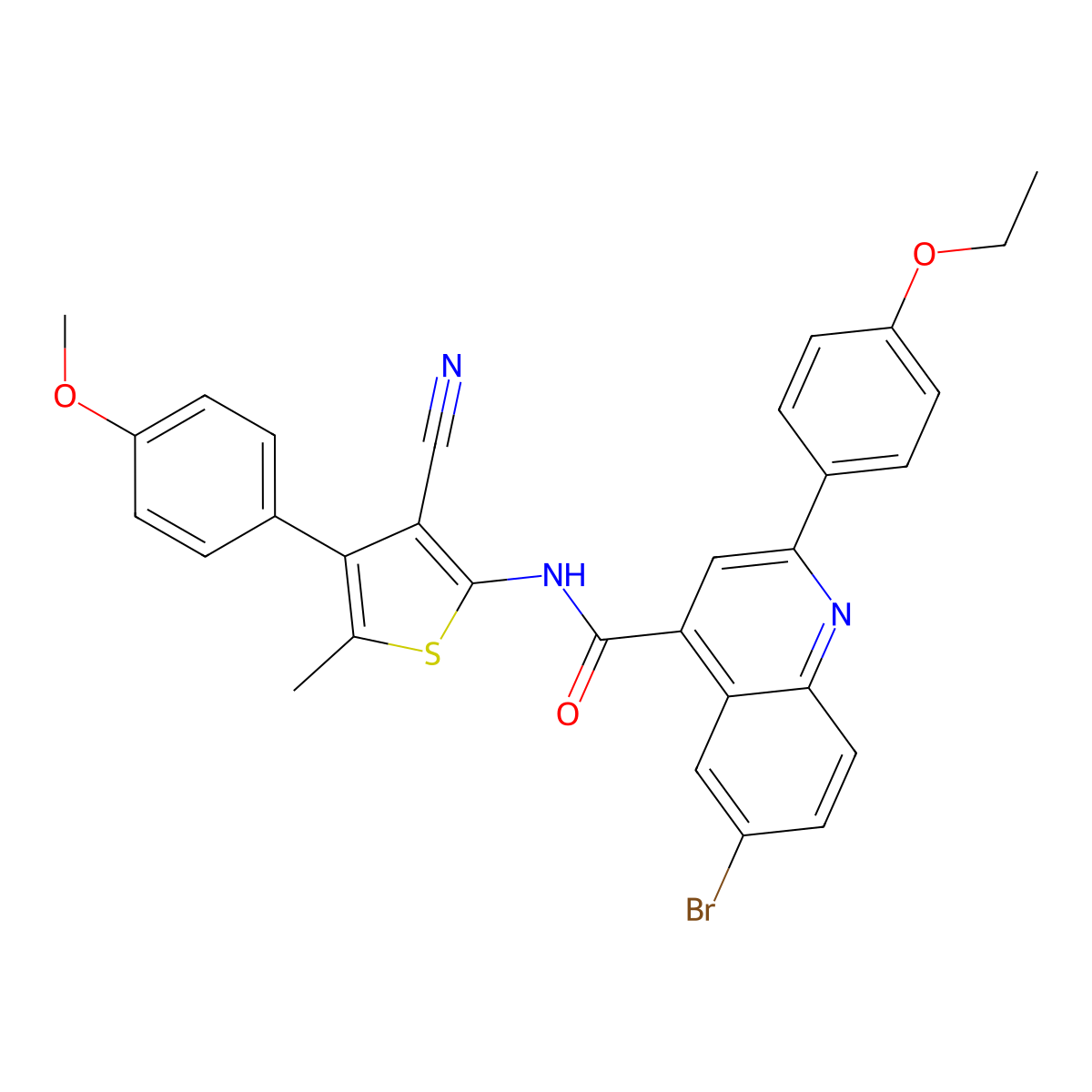 6-bromo-N-[3-cyano-4-(4-methoxyphenyl)-5-methylthiophen-2-yl]-2-(4-ethoxyphenyl)quinoline-4-carboxamide molecular structure, CAS 438198-66-4