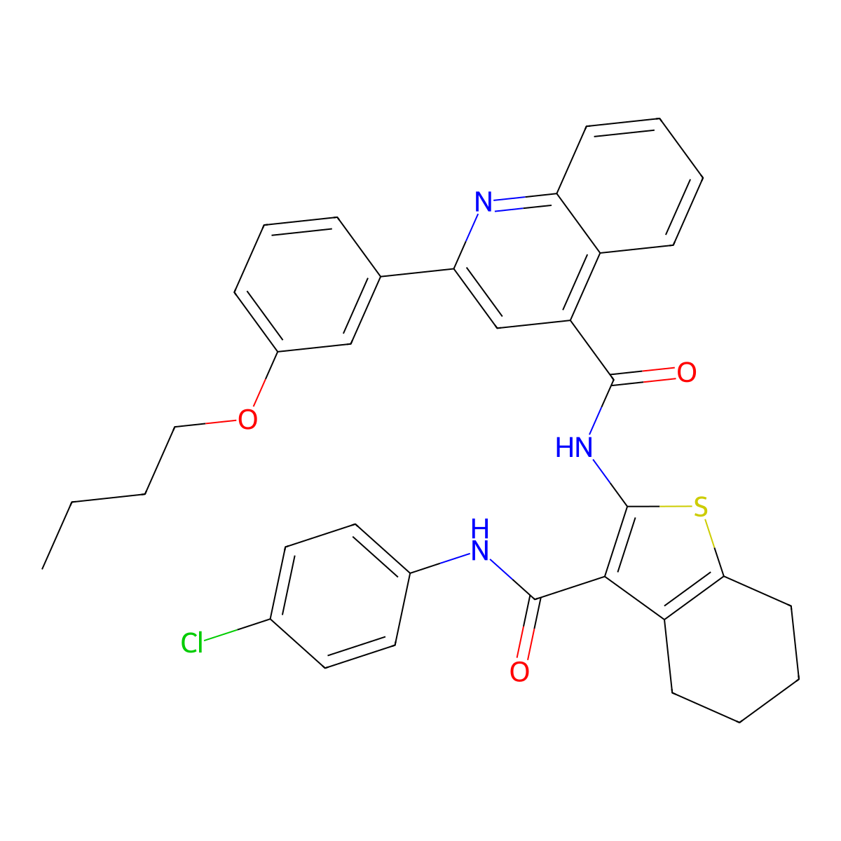 2-(3-butoxyphenyl)-N-[3-[(4-chlorophenyl)carbamoyl]-4,5,6,7-tetrahydro-1-benzothiophen-2-yl]quinoline-4-carboxamide molecular structure, CAS 438198-69-7