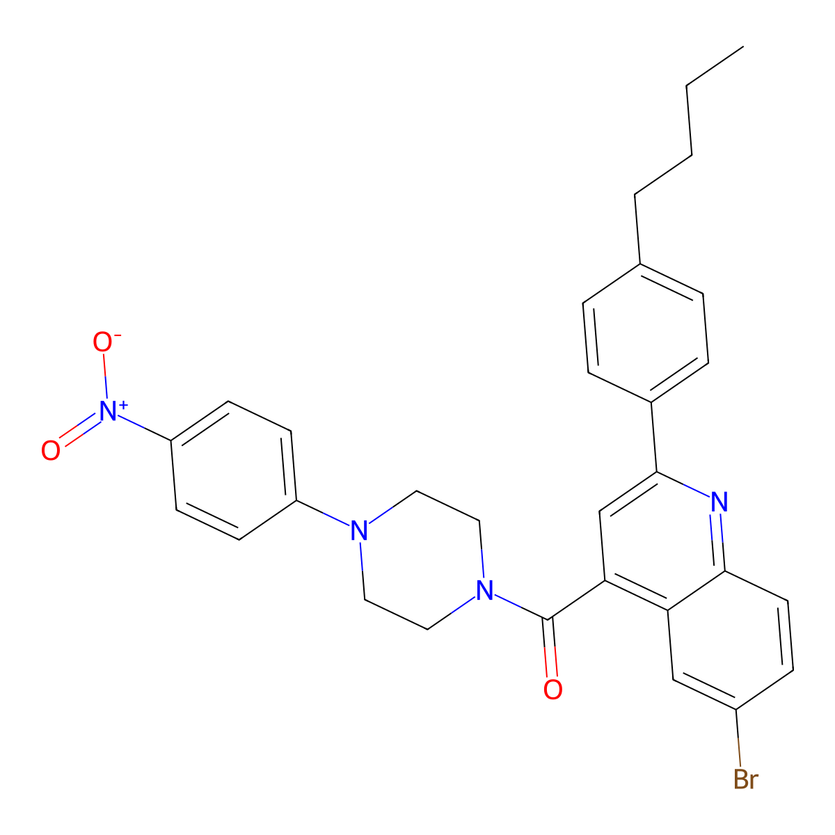 [6-Bromo-2-(4-butylphenyl)quinolin-4-yl]-[4-(4-nitrophenyl)piperazin-1-yl]methanone molecular structure, CAS 438198-82-4