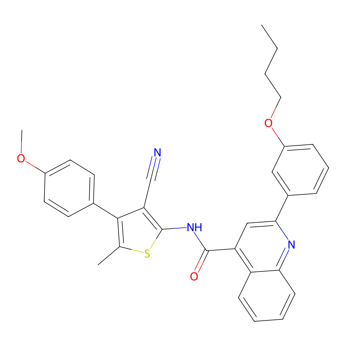 2-(3-butoxyphenyl)-N-[3-cyano-4-(4-methoxyphenyl)-5-methylthiophen-2-yl]quinoline-4-carboxamide molecular structure, CAS 438198-91-5