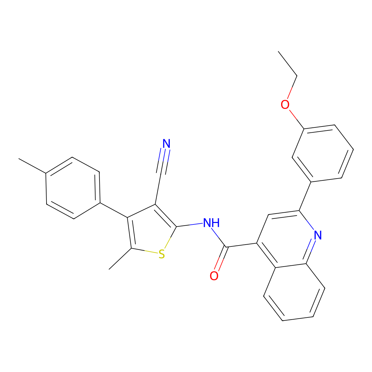 N-[3-cyano-5-methyl-4-(4-methylphenyl)thiophen-2-yl]-2-(3-ethoxyphenyl)quinoline-4-carboxamide molecular structure, CAS 438199-00-9