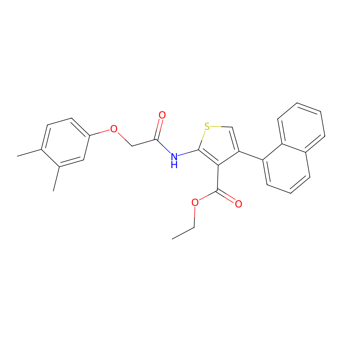 Ethyl 2-{[(3,4-dimethylphenoxy)acetyl]amino}-4-(1-naphthyl)-3-thiophenecarboxylate molecular structure, CAS 438199-12-3