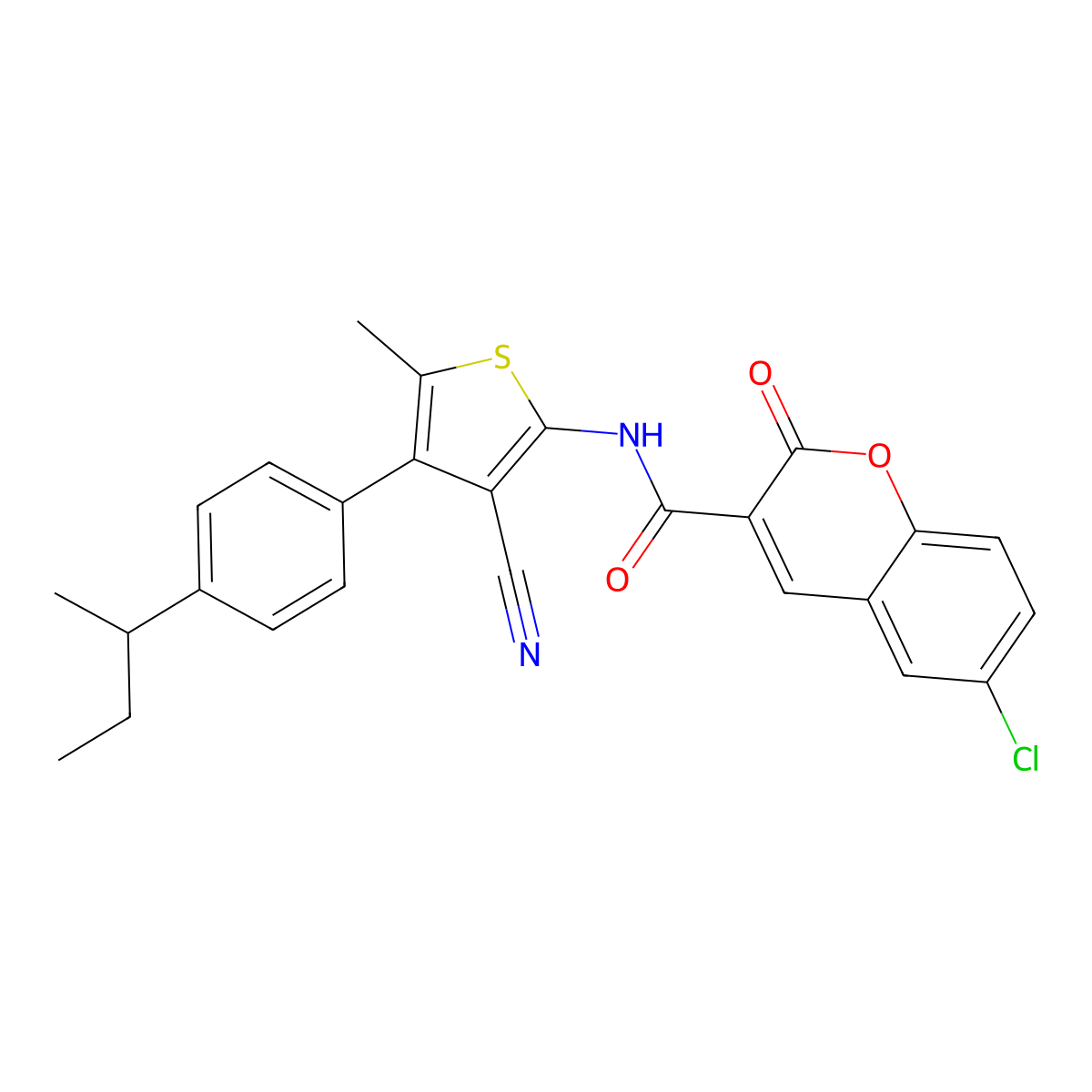 N-[4-(4-butan-2-ylphenyl)-3-cyano-5-methylthiophen-2-yl]-6-chloro-2-oxochromene-3-carboxamide molecular structure, CAS 438199-21-4
