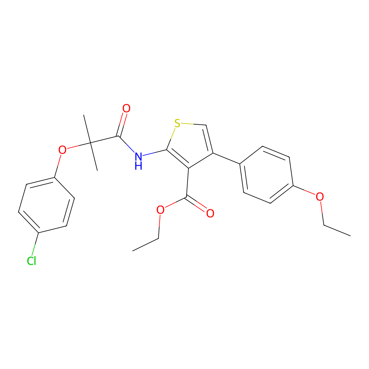 Ethyl 2-[[2-(4-chlorophenoxy)-2-methylpropanoyl]amino]-4-(4-ethoxyphenyl)thiophene-3-carboxylate molecular structure, CAS 438199-35-0