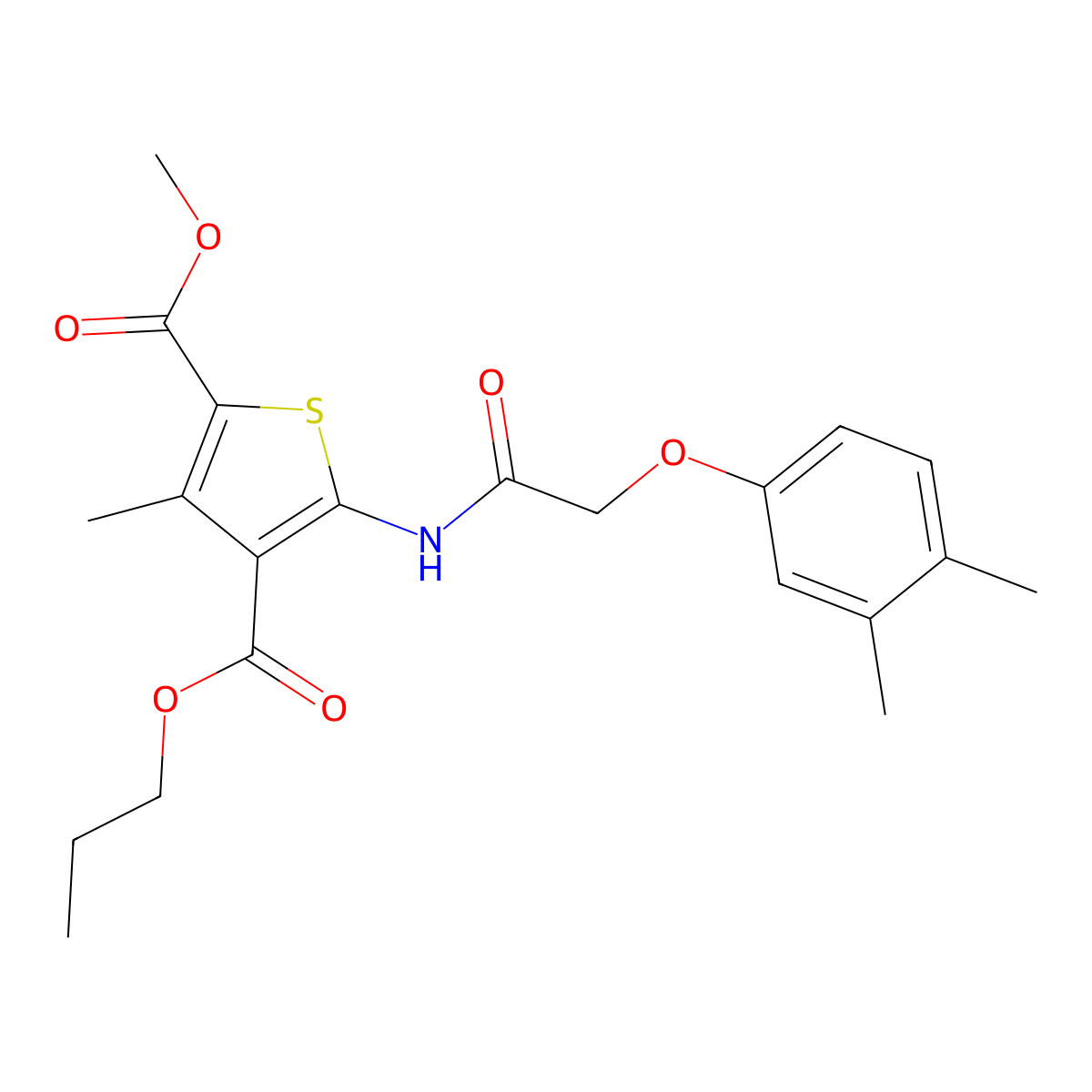 2-Methyl 4-propyl 5-{[(3,4-dimethylphenoxy)acetyl]amino}-3-methyl-2,4-thiophenedicarboxylate molecular structure, CAS 438199-40-7