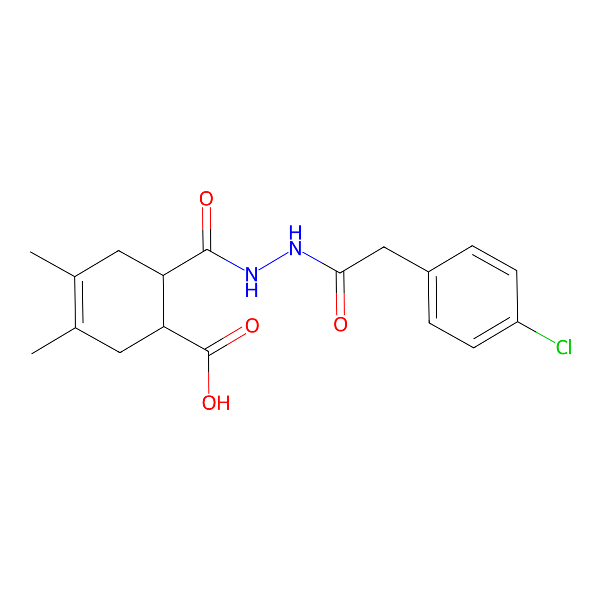 6-({2-[(4-Chlorophenyl)acetyl]hydrazinyl}carbonyl)-3,4-dimethylcyclohex-3-ene-1-carboxylic acid molecular structure, CAS 438199-48-5