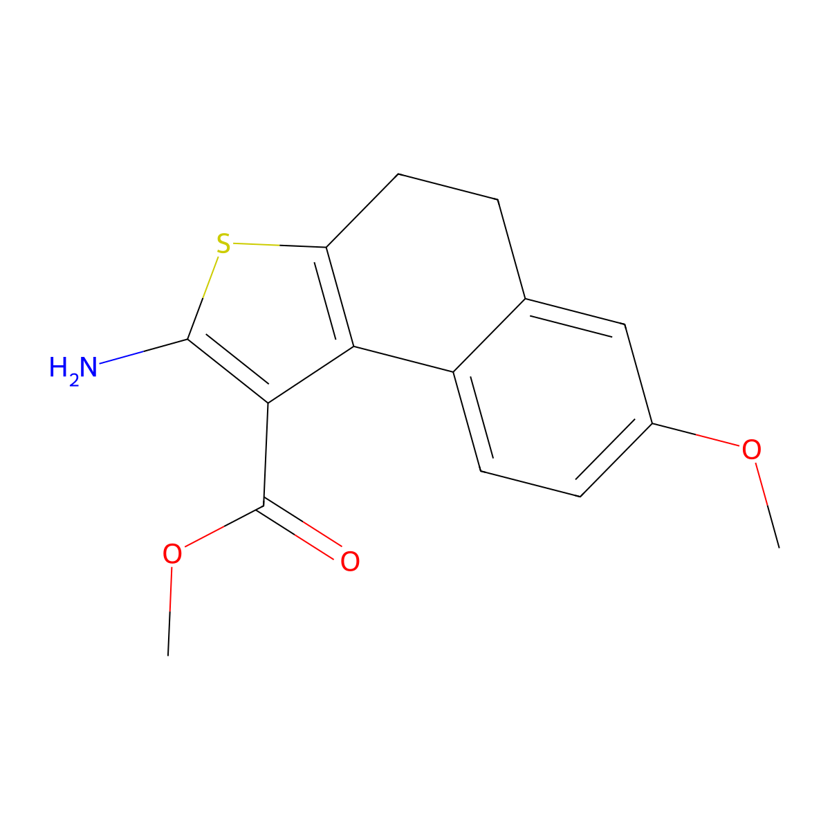 Methyl 2-amino-7-methoxy-4,5-dihydronaphtho[2,1-b]thiophene-1-carboxylate molecular structure, CAS 438199-49-6