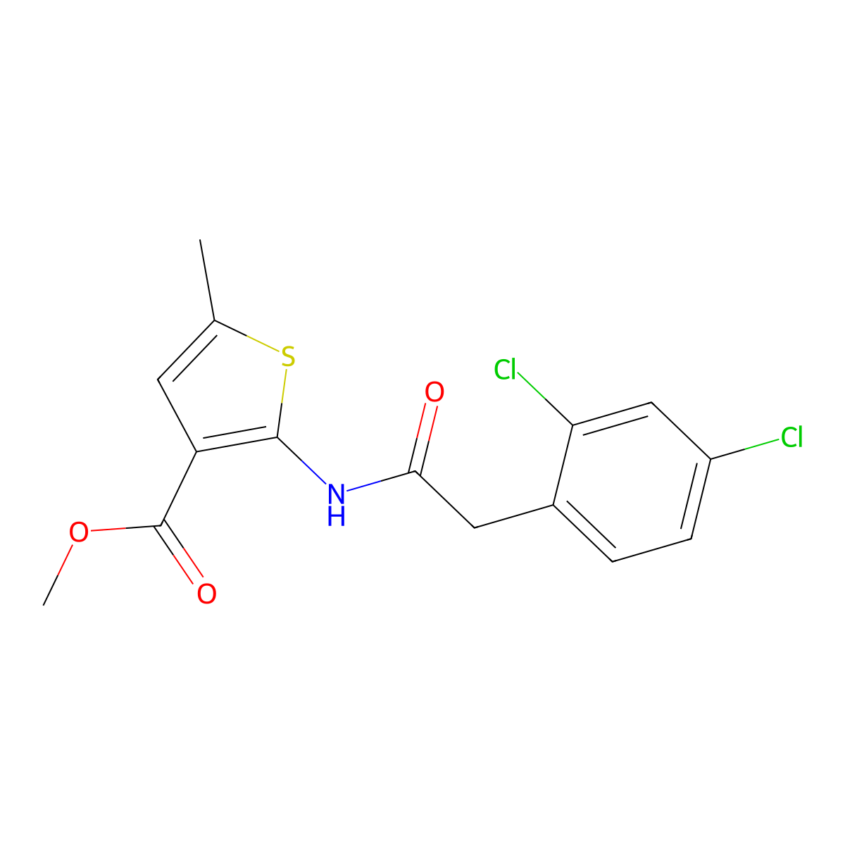 Methyl 2-{[(2,4-dichlorophenyl)acetyl]amino}-5-methyl-3-thiophenecarboxylate molecular structure, CAS 438199-54-3
