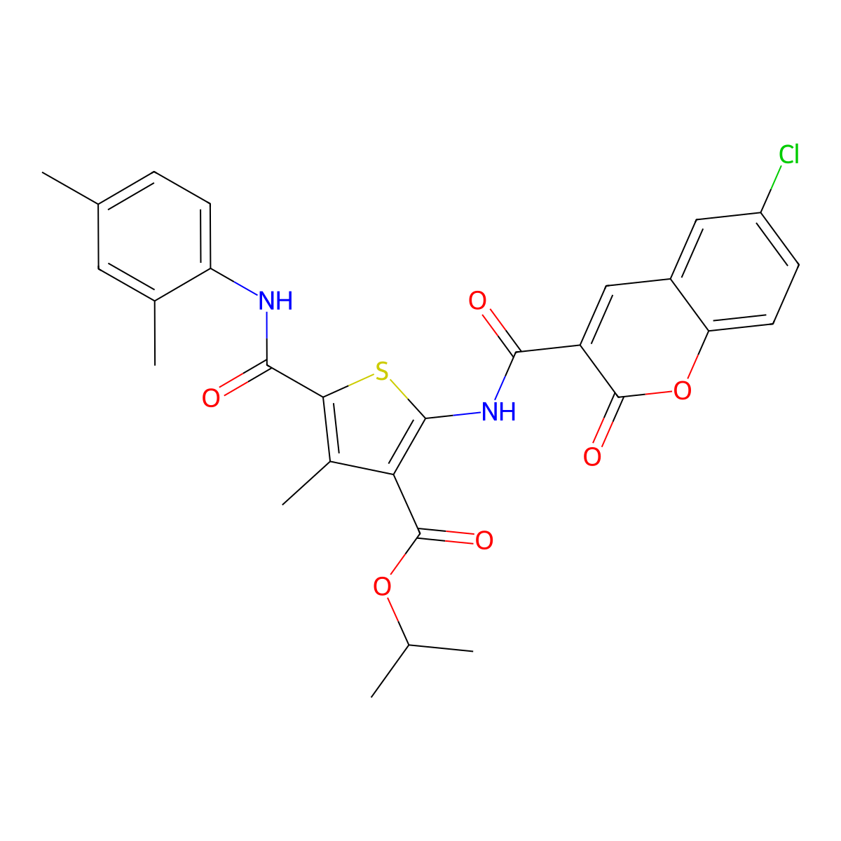 Propan-2-yl 2-[(6-chloro-2-oxochromene-3-carbonyl)amino]-5-[(2,4-dimethylphenyl)carbamoyl]-4-methylthiophene-3-carboxylate molecular structure, CAS 438199-57-6