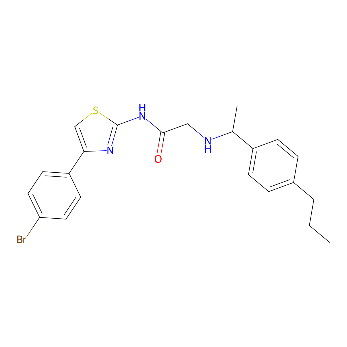 Acetamide, N-[4-(4-bromophenyl)-2-thiazolyl]-2-[[1-(4-propylphenyl)ethyl]amino]- molecular structure, CAS 438199-67-8