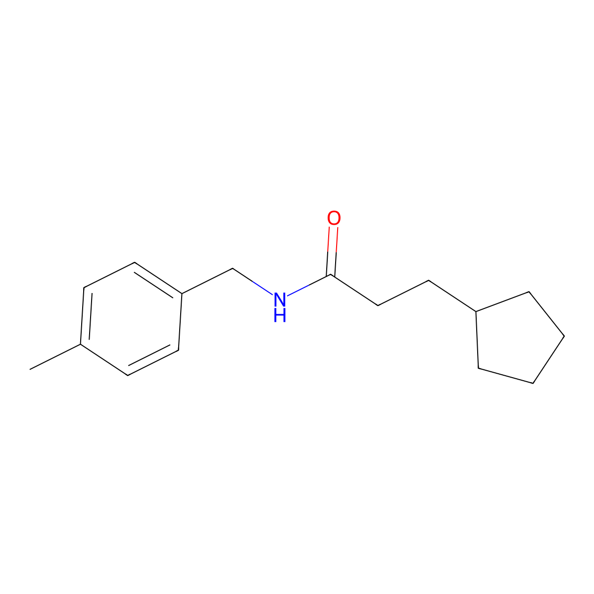 3-cyclopentyl-N-[(4-methylphenyl)methyl]propanamide molecular structure, CAS 438207-21-7
