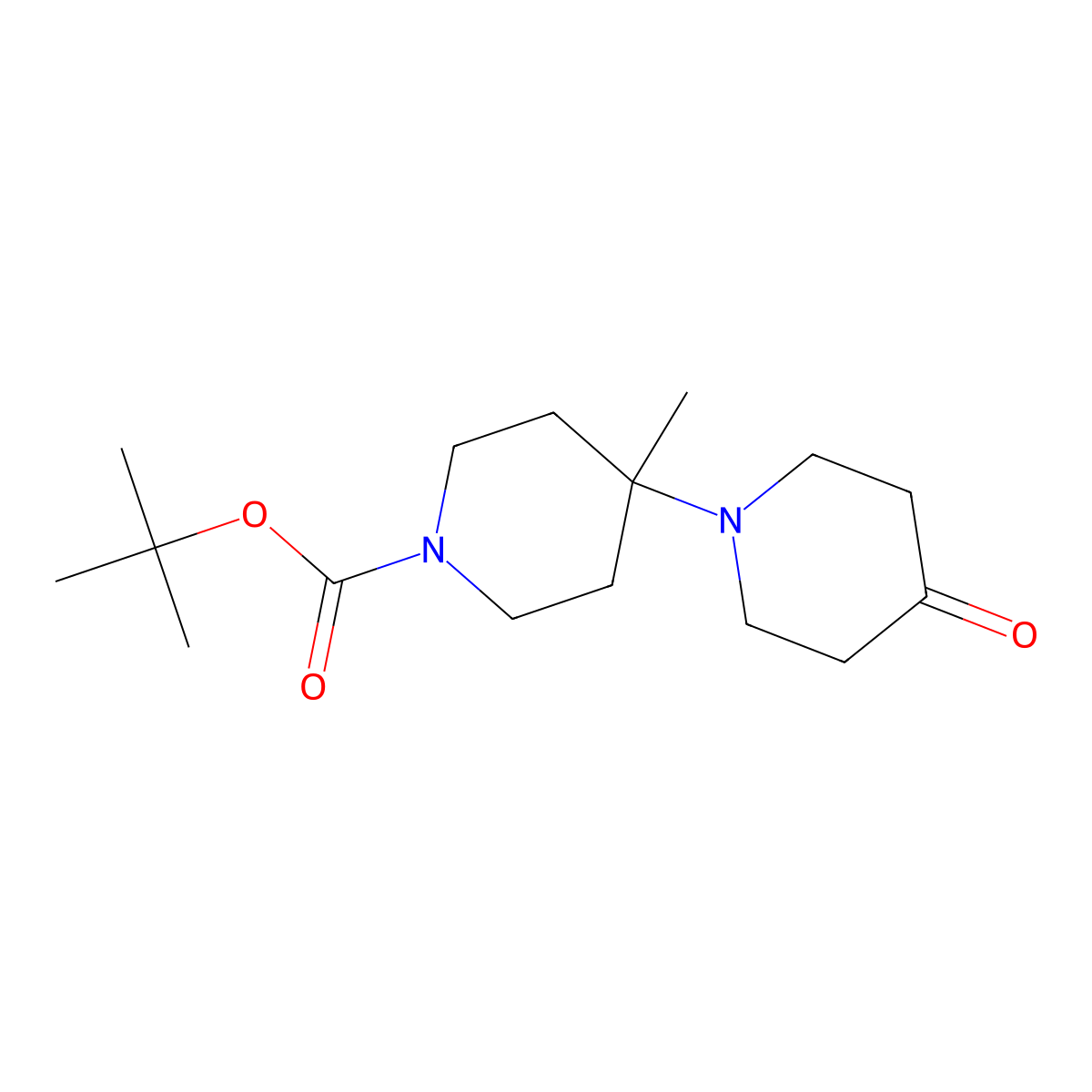 Tert-butyl 4-methyl-4-(4-oxo-1-piperidyl)piperidine-1-carboxylate molecular structure, CAS 438208-23-2