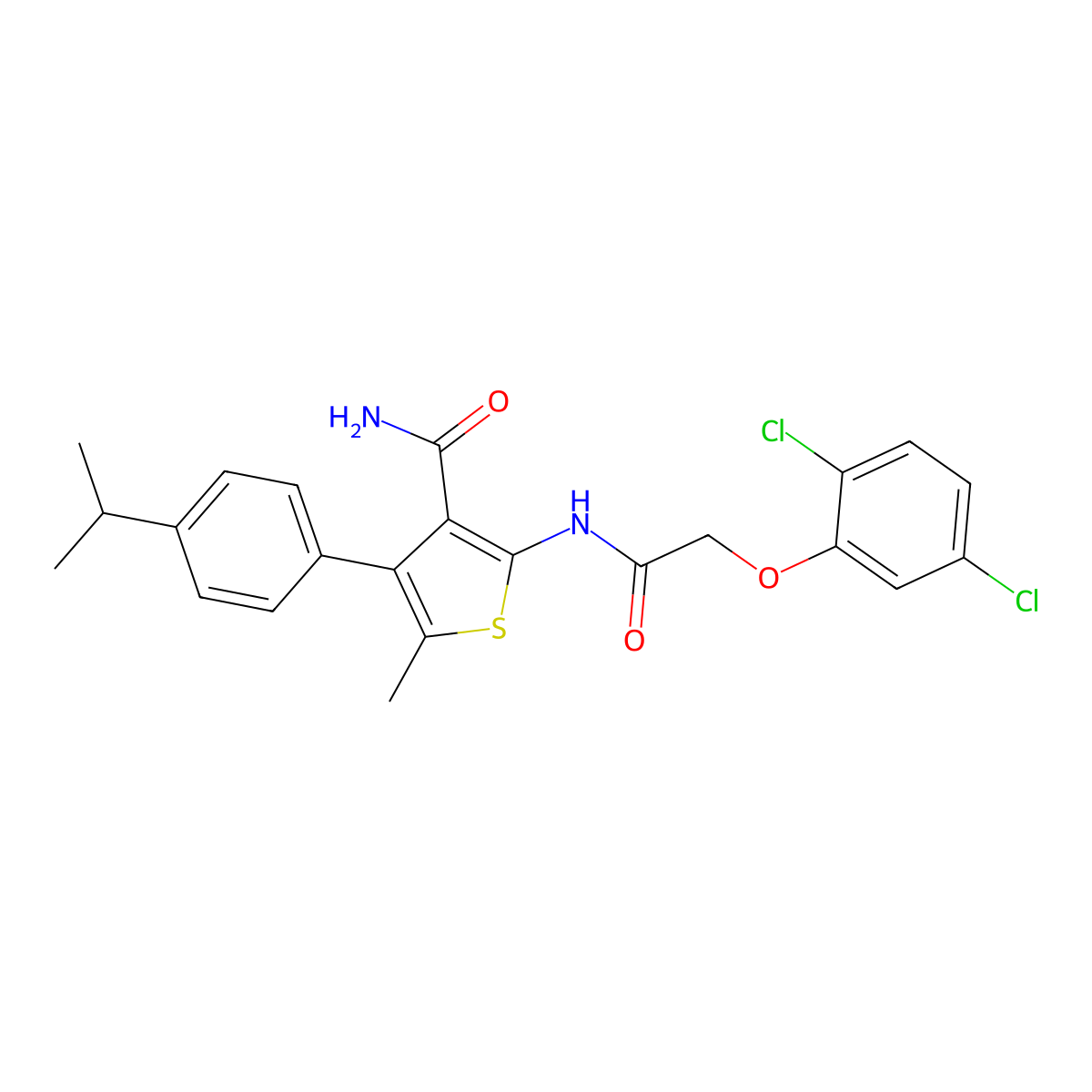 2-[[2-(2,5-Dichlorophenoxy)acetyl]amino]-5-methyl-4-(4-propan-2-ylphenyl)thiophene-3-carboxamide molecular structure, CAS 438211-14-4