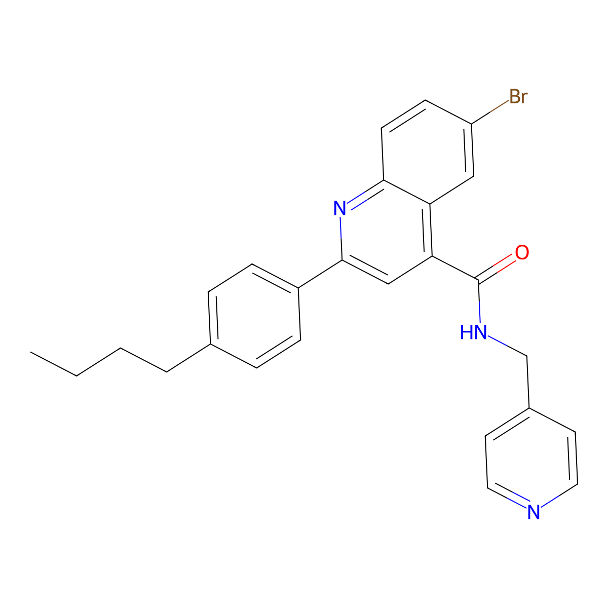 6-bromo-2-(4-butylphenyl)-N-(pyridin-4-ylmethyl)quinoline-4-carboxamide molecular structure, CAS 438211-21-3