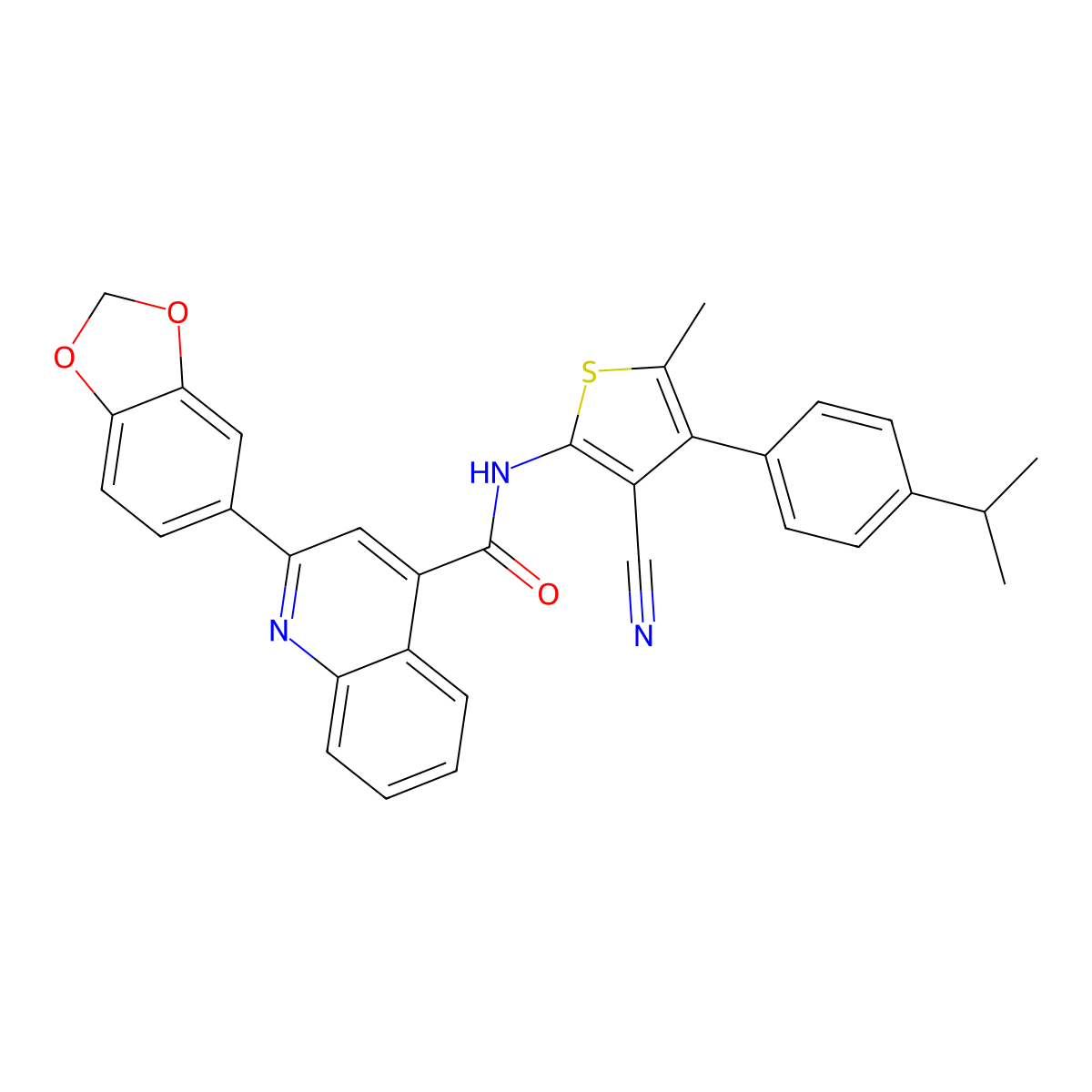2-(1,3-benzodioxol-5-yl)-N-[3-cyano-5-methyl-4-(4-propan-2-ylphenyl)thiophen-2-yl]quinoline-4-carboxamide molecular structure, CAS 438211-22-4