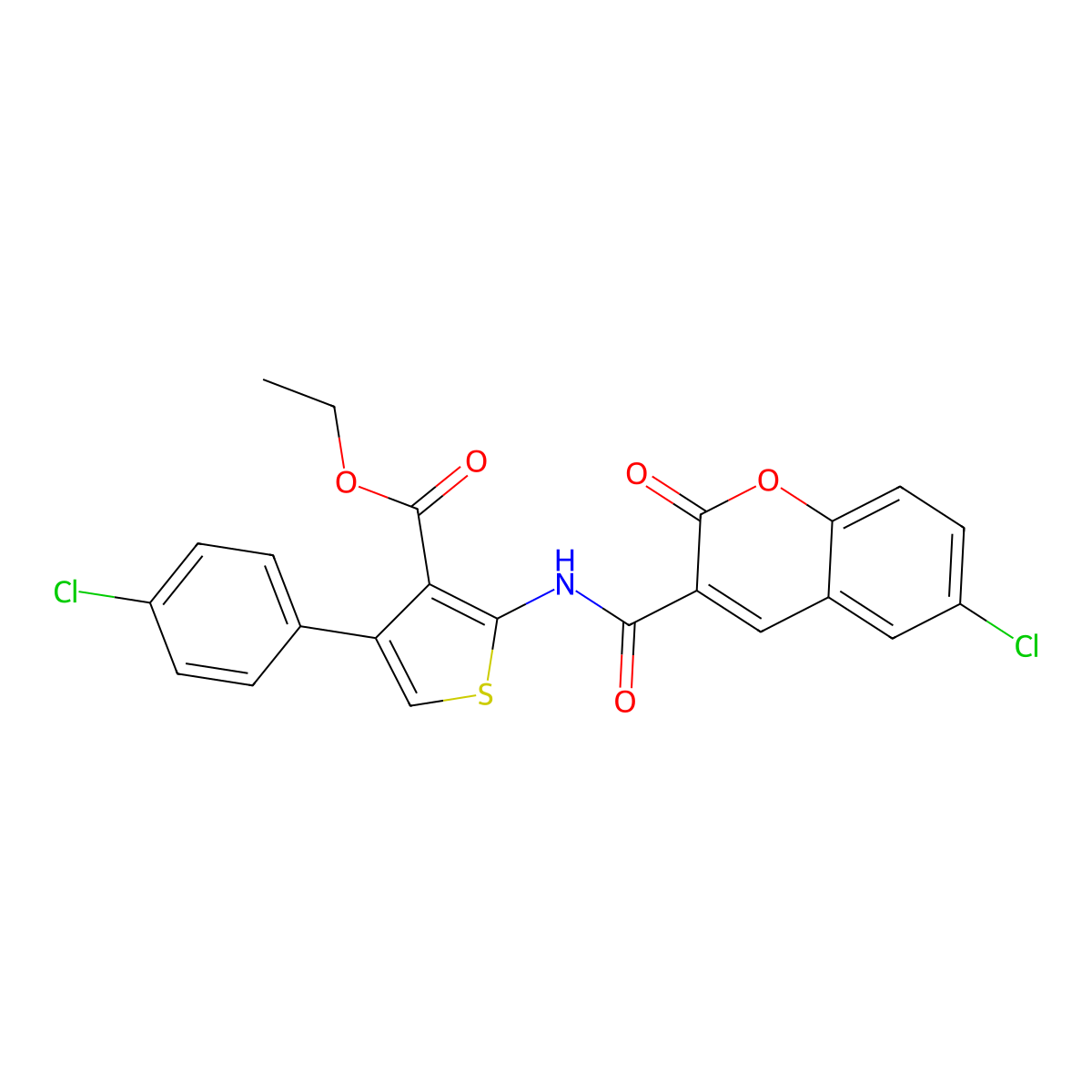 Ethyl 2-[(6-chloro-2-oxochromene-3-carbonyl)amino]-4-(4-chlorophenyl)thiophene-3-carboxylate molecular structure, CAS 438211-30-4