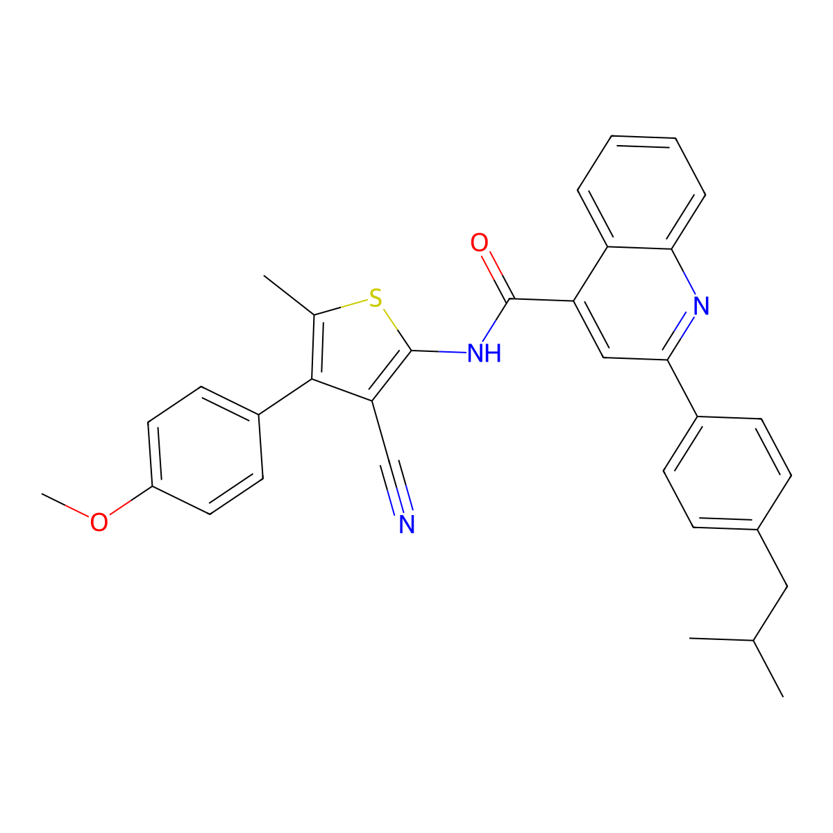 N-[3-cyano-4-(4-methoxyphenyl)-5-methylthiophen-2-yl]-2-[4-(2-methylpropyl)phenyl]quinoline-4-carboxamide molecular structure, CAS 438211-32-6