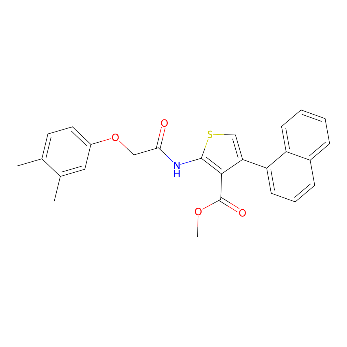 Methyl 2-{[(3,4-dimethylphenoxy)acetyl]amino}-4-(1-naphthyl)-3-thiophenecarboxylate molecular structure, CAS 438211-35-9