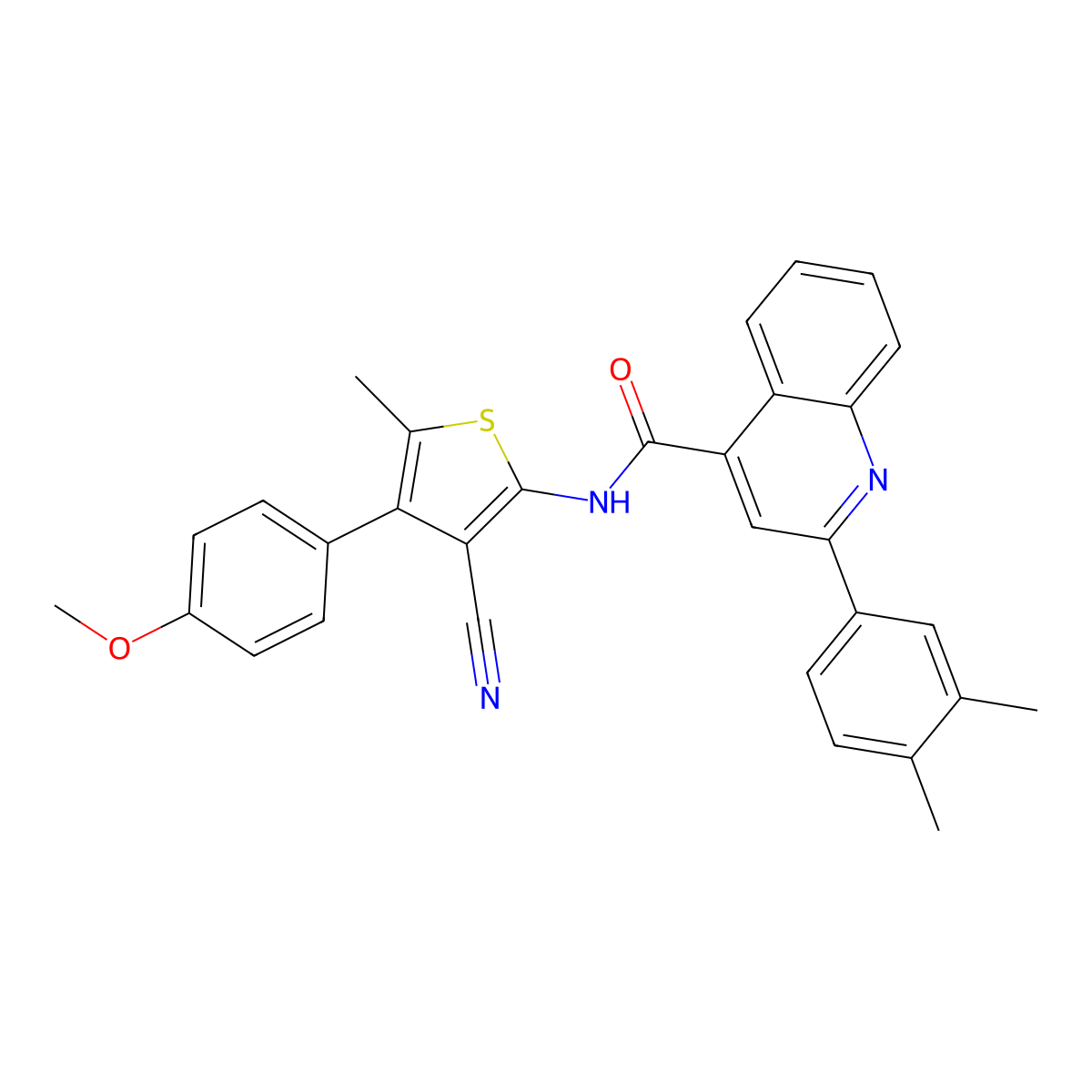N-[3-cyano-4-(4-methoxyphenyl)-5-methylthiophen-2-yl]-2-(3,4-dimethylphenyl)quinoline-4-carboxamide molecular structure, CAS 438211-39-3