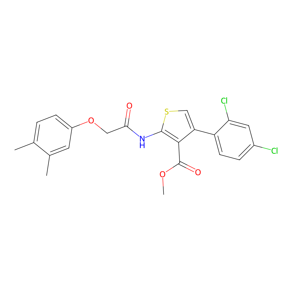 Methyl 4-(2,4-dichlorophenyl)-2-{[(3,4-dimethylphenoxy)acetyl]amino}-3-thiophenecarboxylate molecular structure, CAS 438211-41-7
