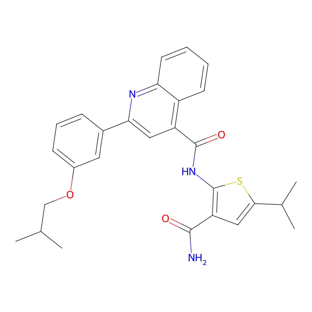 N-(3-carbamoyl-5-propan-2-ylthiophen-2-yl)-2-[3-(2-methylpropoxy)phenyl]quinoline-4-carboxamide molecular structure, CAS 438211-45-1