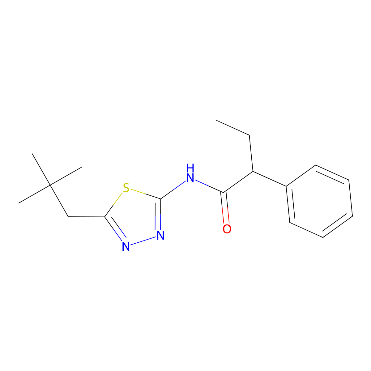 N-[5-(2,2-dimethylpropyl)-1,3,4-thiadiazol-2-yl]-2-phenylbutanamide molecular structure, CAS 438211-46-2