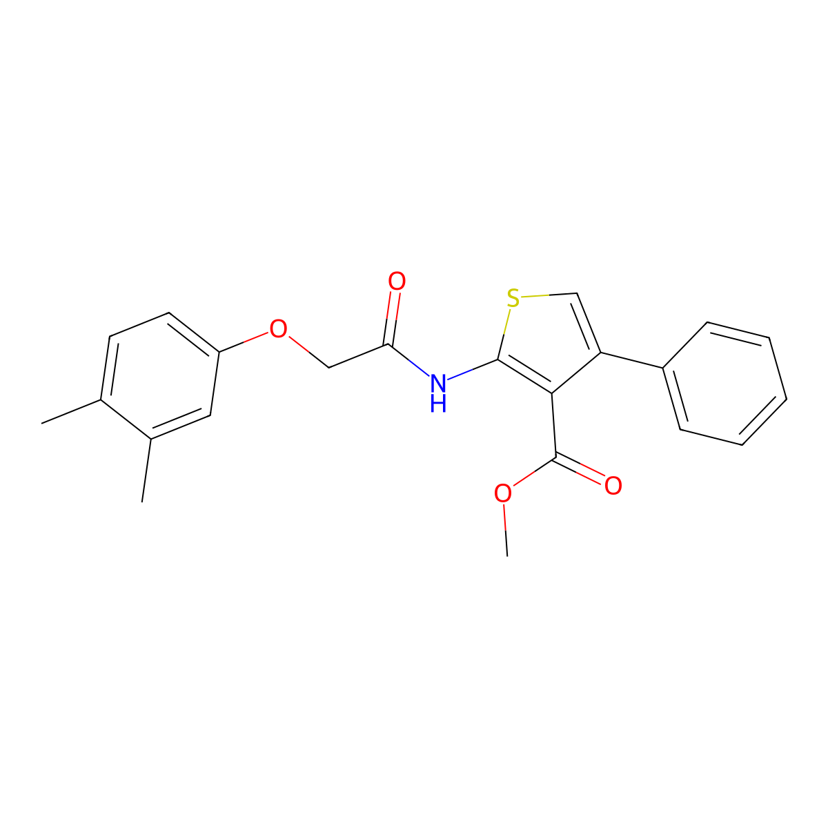 Methyl 2-{[(3,4-dimethylphenoxy)acetyl]amino}-4-phenyl-3-thiophenecarboxylate molecular structure, CAS 438211-49-5