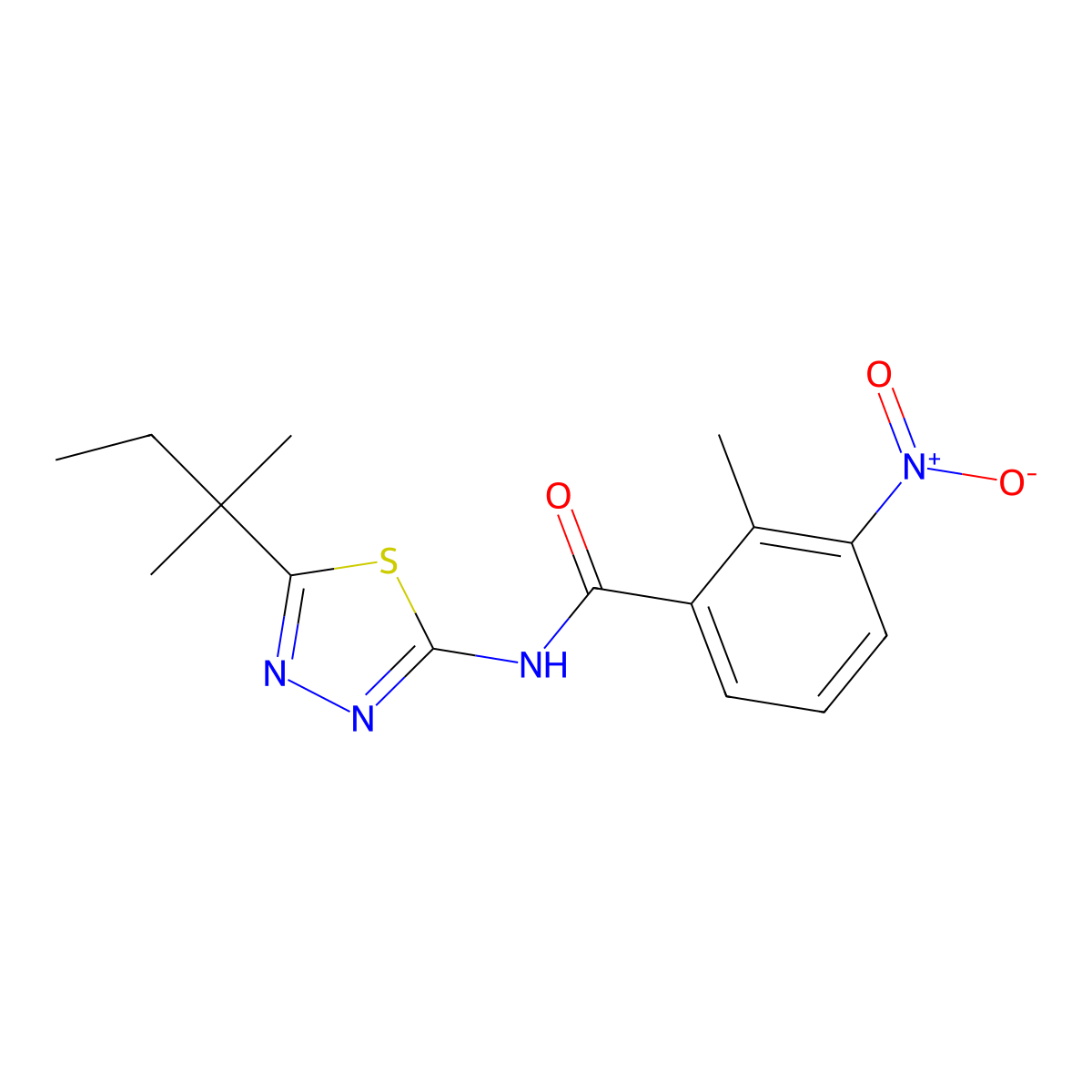 2-methyl-N-[5-(2-methylbutan-2-yl)-1,3,4-thiadiazol-2-yl]-3-nitrobenzamide molecular structure, CAS 438211-50-8