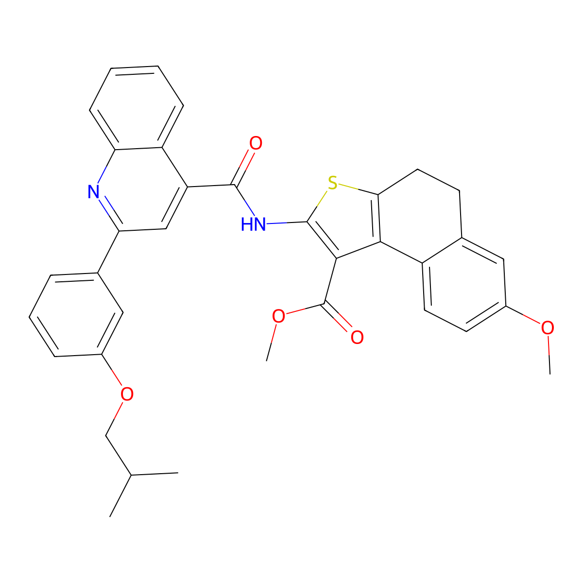 Methyl 2-({[2-(3-isobutoxyphenyl)-4-quinolinyl]carbonyl}amino)-7-methoxy-4,5-dihydronaphtho[2,1-b]thiophene-1-carboxylate molecular structure, CAS 438211-54-2