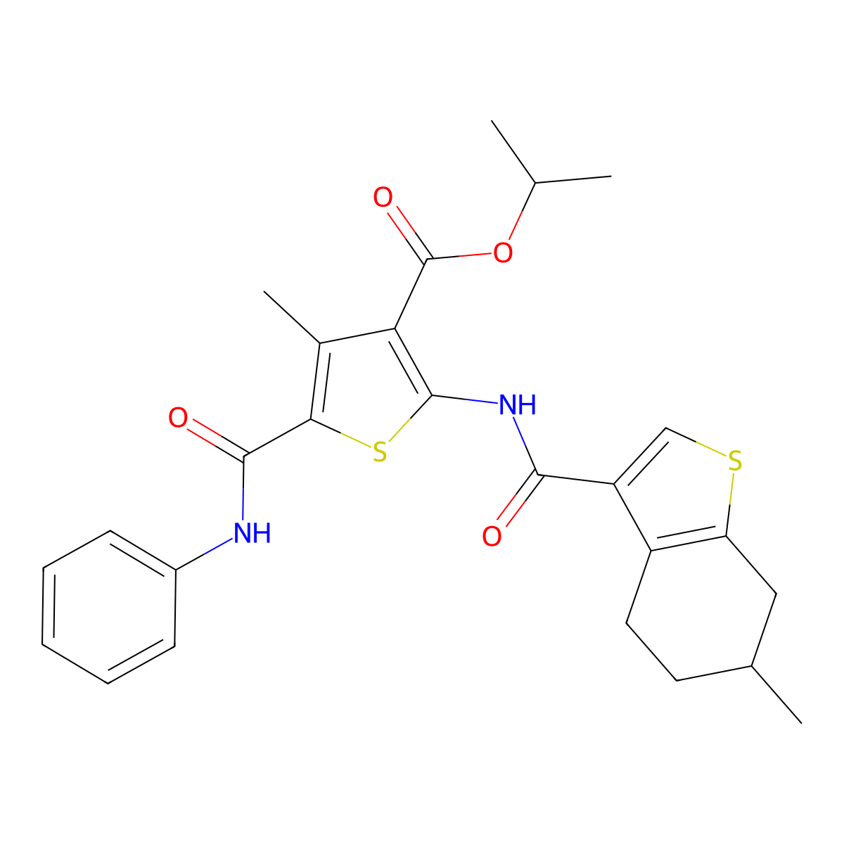 Isopropyl 5-(anilinocarbonyl)-4-methyl-2-{[(6-methyl-4,5,6,7-tetrahydro-1-benzothien-3-yl)carbonyl]amino}-3-thiophenecarboxylate molecular structure, CAS 438211-66-6