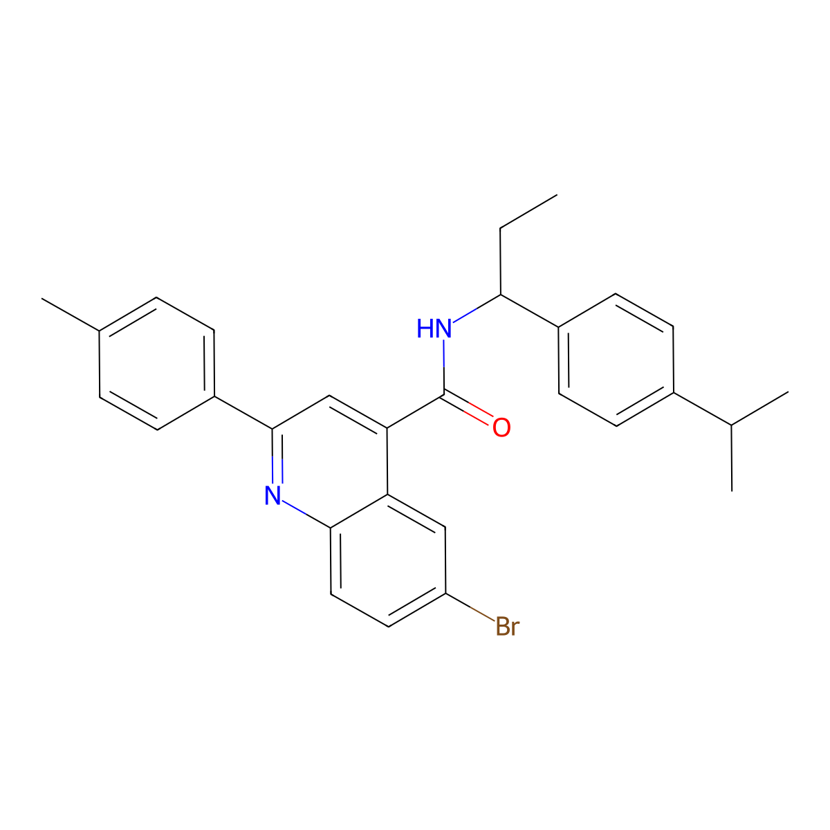 6-bromo-2-(4-methylphenyl)-N-[1-(4-propan-2-ylphenyl)propyl]quinoline-4-carboxamide molecular structure, CAS 438211-83-7