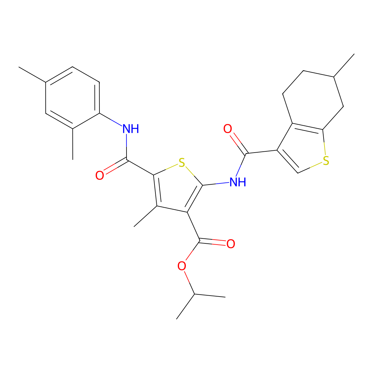 Isopropyl 5-[(2,4-dimethylanilino)carbonyl]-4-methyl-2-{[(6-methyl-4,5,6,7-tetrahydro-1-benzothien-3-yl)carbonyl]amino}-3-thiophenecarboxylate molecular structure, CAS 438211-87-1