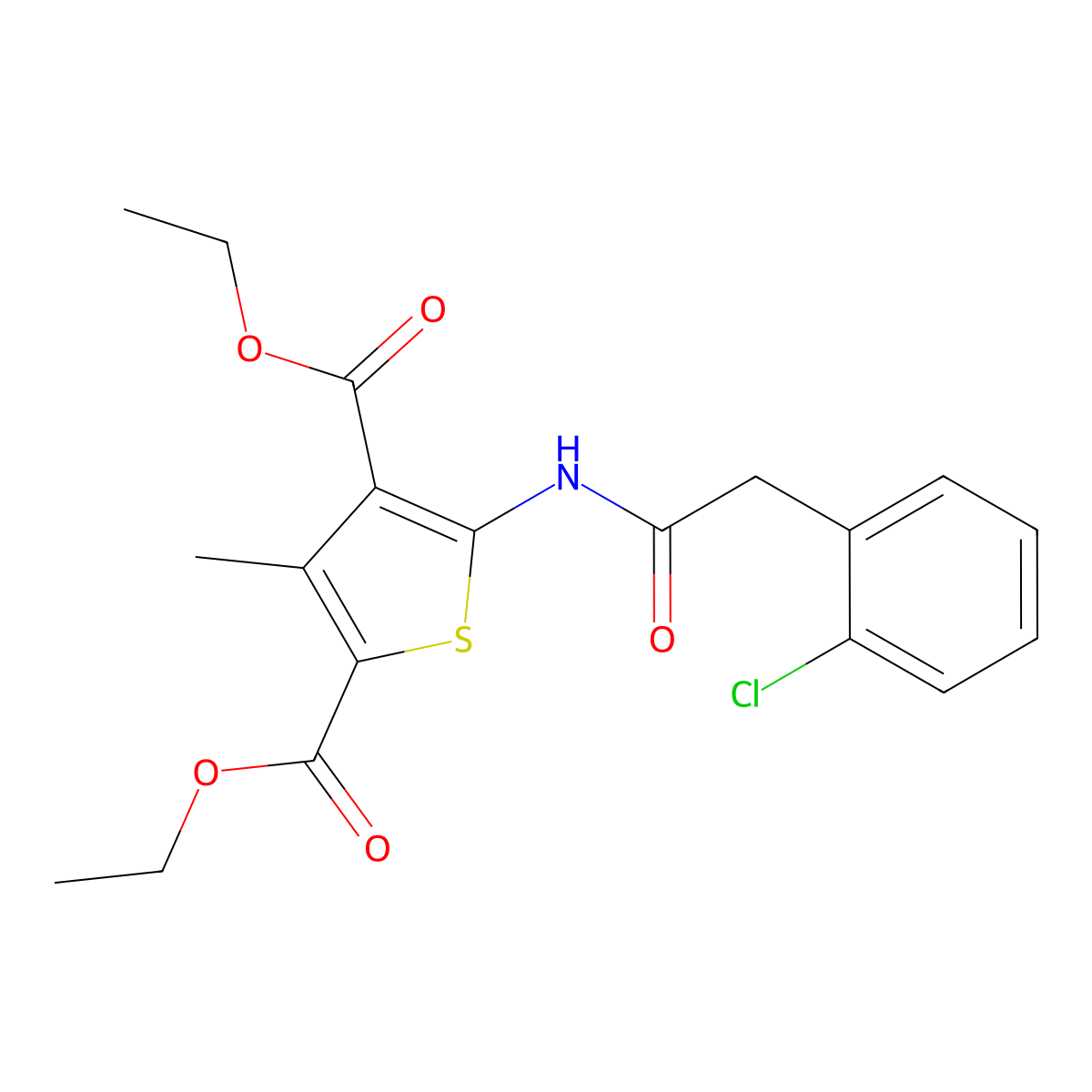 Diethyl 5-{[(2-chlorophenyl)acetyl]amino}-3-methyl-2,4-thiophenedicarboxylate molecular structure, CAS 438211-93-9