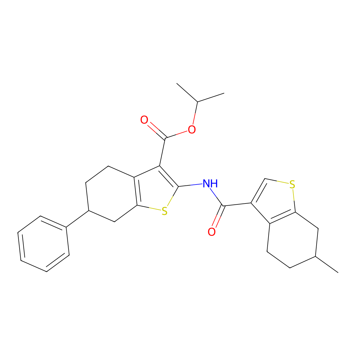 Isopropyl 2-{[(6-methyl-4,5,6,7-tetrahydro-1-benzothien-3-yl)carbonyl]amino}-6-phenyl-4,5,6,7-tetrahydro-1-benzothiophene-3-carboxylate molecular structure, CAS 438212-32-9
