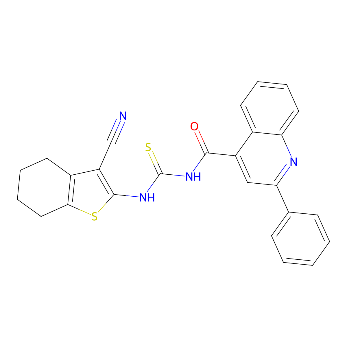 N-[(3-cyano-4,5,6,7-tetrahydro-1-benzothiophen-2-yl)carbamothioyl]-2-phenylquinoline-4-carboxamide molecular structure, CAS 438212-34-1