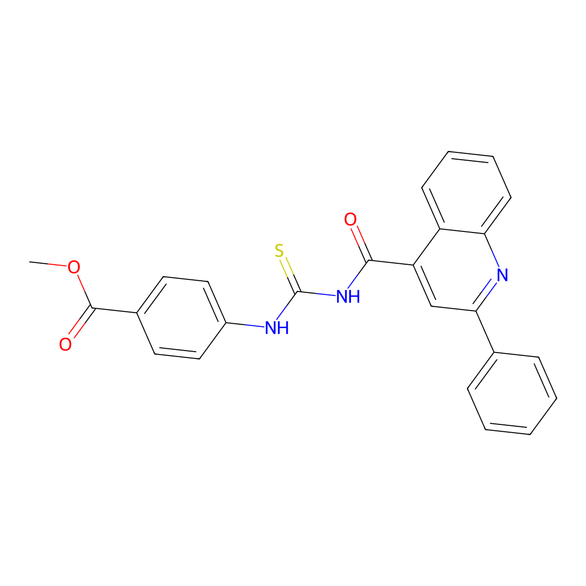 Methyl 4-[({[(2-phenyl-4-quinolinyl)carbonyl]amino}carbothioyl)amino]benzoate molecular structure, CAS 438212-45-4