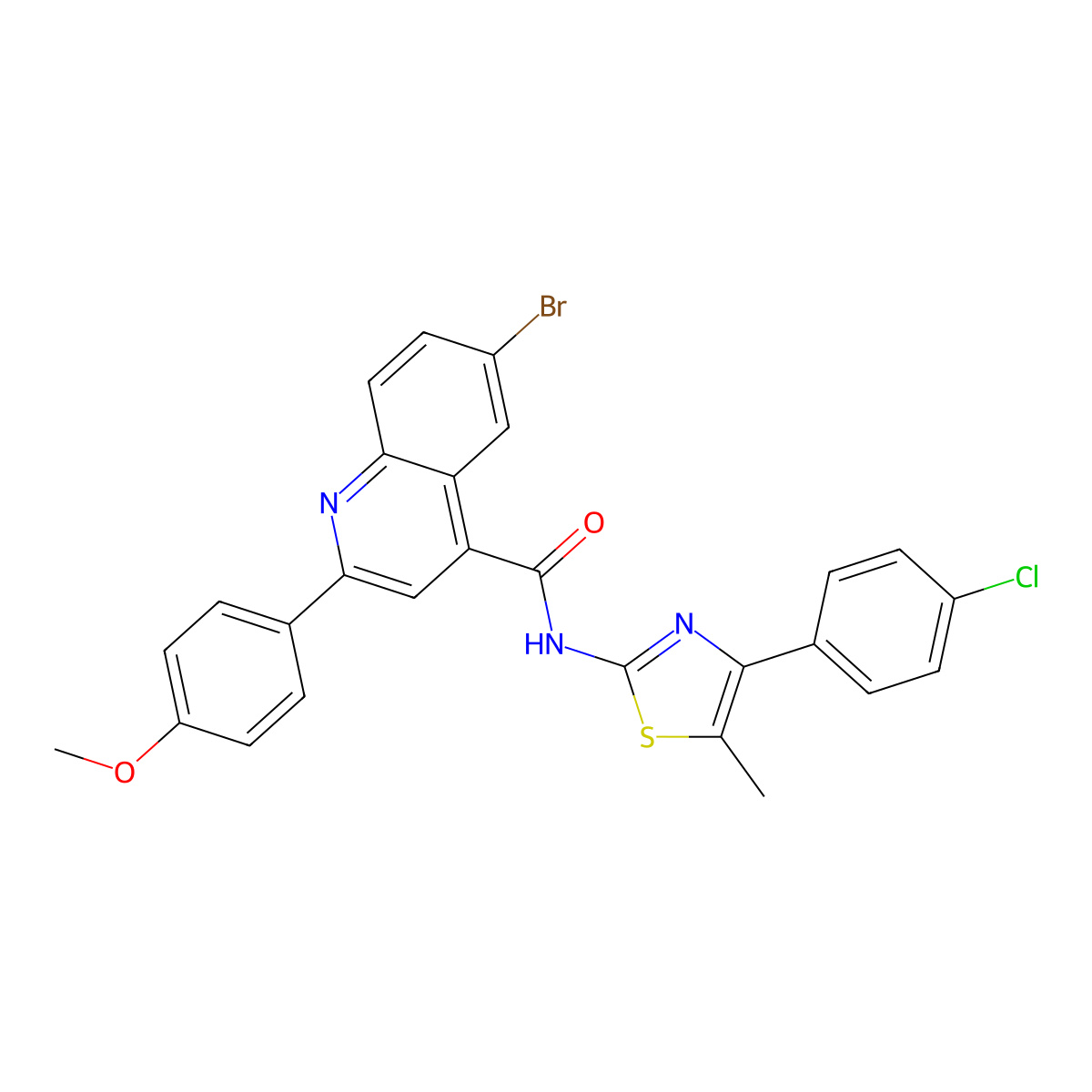 6-bromo-N-[4-(4-chlorophenyl)-5-methyl-1,3-thiazol-2-yl]-2-(4-methoxyphenyl)quinoline-4-carboxamide molecular structure, CAS 438212-48-7